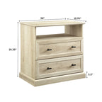 Table de chevet à 2 tiroirs en MDF Noyer foncé / Chêne blanc avec étagère ouverte et glissières métalliques – Simple