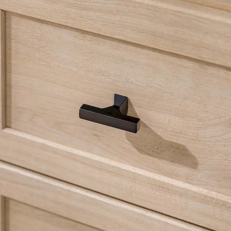 Table de chevet à 2 tiroirs en MDF Noyer foncé / Chêne blanc avec étagère ouverte et glissières métalliques – Simple