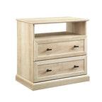 Table de chevet à 2 tiroirs en MDF Noyer foncé / Chêne blanc avec étagère ouverte et glissières métalliques – Simple
