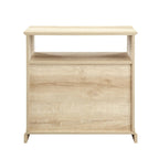 Table de chevet à 2 tiroirs en MDF Noyer foncé / Chêne blanc avec étagère ouverte et glissières métalliques – Simple