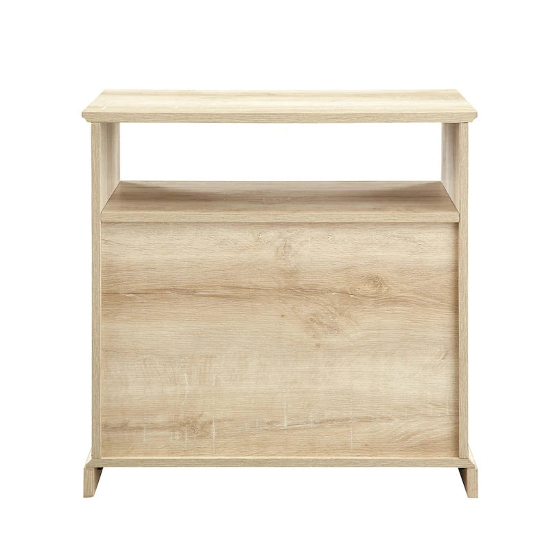Table de chevet à 2 tiroirs en MDF Noyer foncé / Chêne blanc avec étagère ouverte et glissières métalliques – Simple