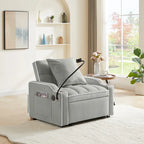 Fauteuil convertible 3-en-1 gris/noir avec dossier réglable et port USB – une place