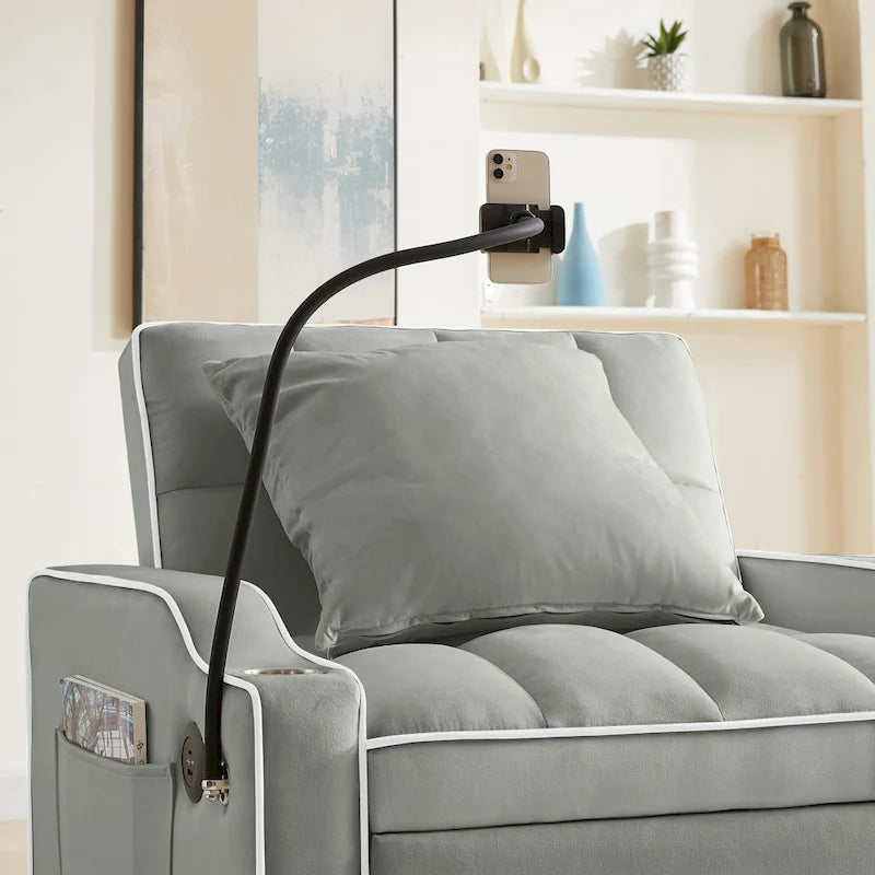 Fauteuil convertible 3-en-1 gris/noir avec dossier réglable et port USB – une place