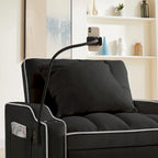 Fauteuil convertible 3-en-1 gris/noir avec dossier réglable et port USB – une place
