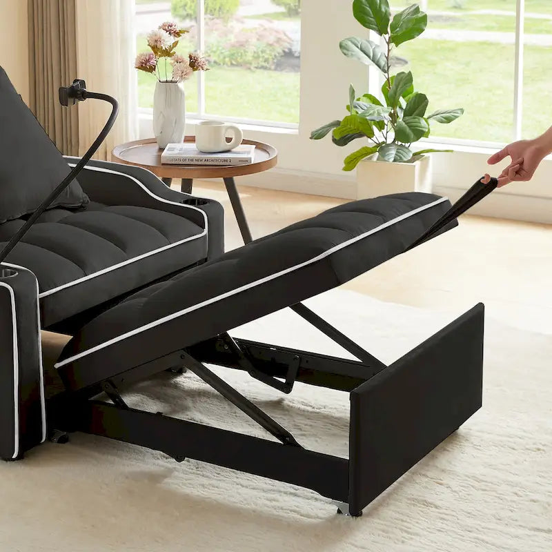 Fauteuil convertible 3-en-1 gris/noir avec dossier réglable et port USB – une place