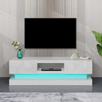 Meuble TV blanc avec rétroéclairage LED RGB, 2 tiroirs et gestion des câbles – 160 cm, convient jusqu'à 65"