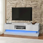 Meuble TV blanc avec rétroéclairage LED RGB, 2 tiroirs et gestion des câbles – 160 cm, convient jusqu'à 65"