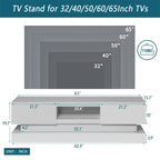 Meuble TV blanc avec rétroéclairage LED RGB, 2 tiroirs et gestion des câbles – 160 cm, convient jusqu'à 65"