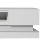 Meuble TV blanc avec rétroéclairage LED RGB, 2 tiroirs et gestion des câbles – 160 cm, convient jusqu'à 65"