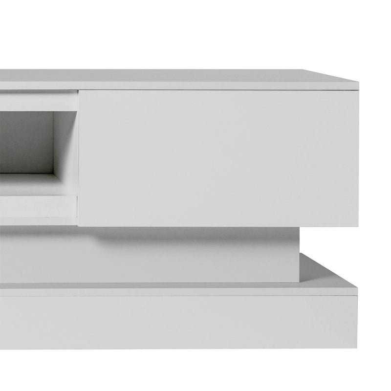 Meuble TV blanc avec rétroéclairage LED RGB, 2 tiroirs et gestion des câbles – 160 cm, convient jusqu'à 65"