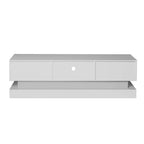 Meuble TV blanc avec rétroéclairage LED RGB, 2 tiroirs et gestion des câbles – 160 cm, convient jusqu'à 65"