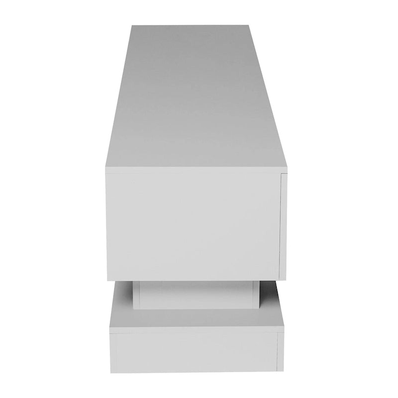 Meuble TV blanc avec rétroéclairage LED RGB, 2 tiroirs et gestion des câbles – 160 cm, convient jusqu'à 65"