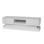 Meuble TV blanc avec rétroéclairage LED RGB, 2 tiroirs et gestion des câbles – 160 cm, convient jusqu'à 65"