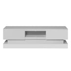 Meuble TV blanc avec rétroéclairage LED RGB, 2 tiroirs et gestion des câbles – 160 cm, convient jusqu'à 65"