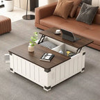 Table basse carrée élévatrice blanc cassé avec rangement intégré et station de charge – Simple