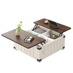 Table basse carrée élévatrice blanc cassé avec rangement intégré et station de charge – Simple