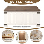 Table basse carrée élévatrice blanc cassé avec rangement intégré et station de charge – Simple