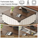 Table basse carrée élévatrice blanc cassé avec rangement intégré et station de charge – Simple