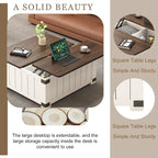 Table basse carrée élévatrice blanc cassé avec rangement intégré et station de charge – Simple