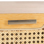 Table de chevet en hévéa (noir/naturel/blanc/noyer) avec tiroir en rotin et étagère ouverte – Unité individuelle