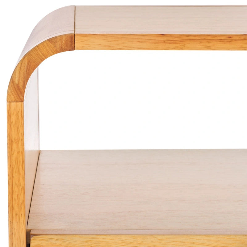 Table de chevet en hévéa (noir/naturel/blanc/noyer) avec tiroir en rotin et étagère ouverte – Unité individuelle