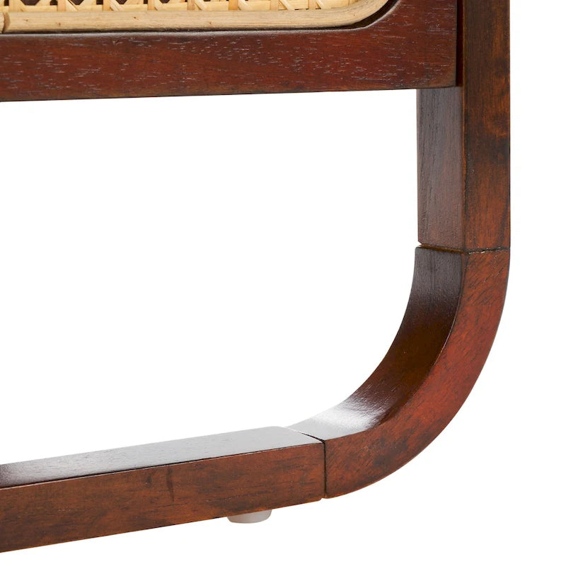 Table de chevet en hévéa (noir/naturel/blanc/noyer) avec tiroir en rotin et étagère ouverte – Unité individuelle