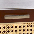 Table de chevet en hévéa (noir/naturel/blanc/noyer) avec tiroir en rotin et étagère ouverte – Unité individuelle