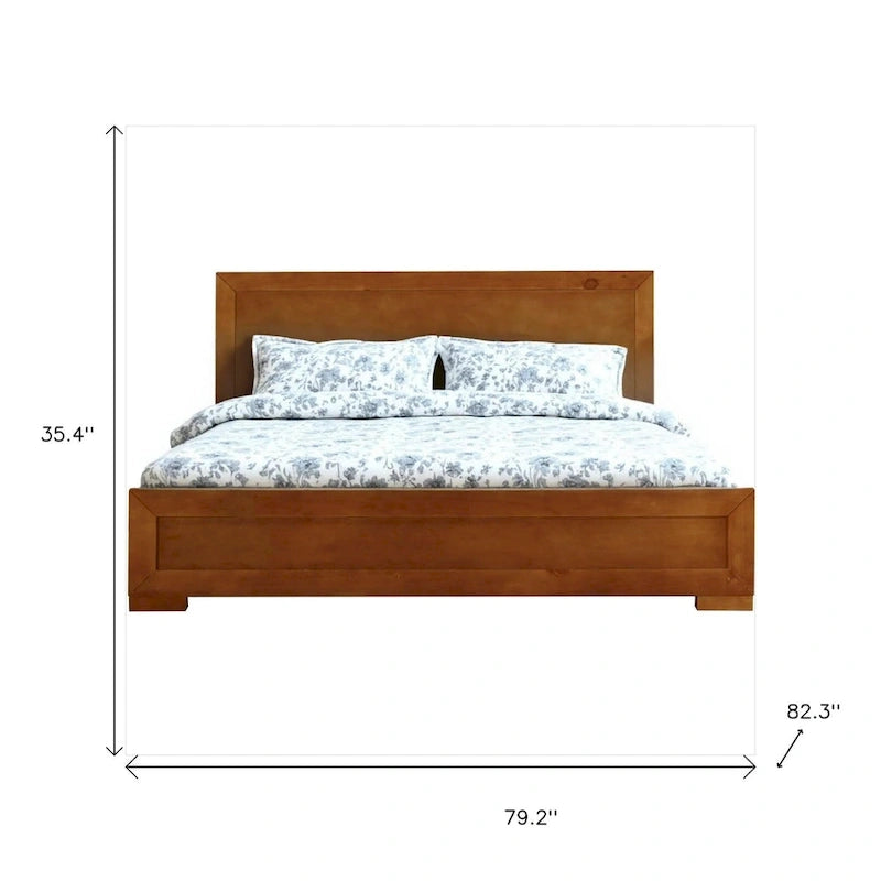Lit Plateforme King en Bois Massif Chêne Naturel avec Panneaux Incrustés en Chêne, Tête et Pied de Lit – Simple