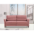 Canapé en velours rose / gris / ivoire / bleu foncé avec accoudoirs inclinés de style Mid-Century – 198 cm, 3 places