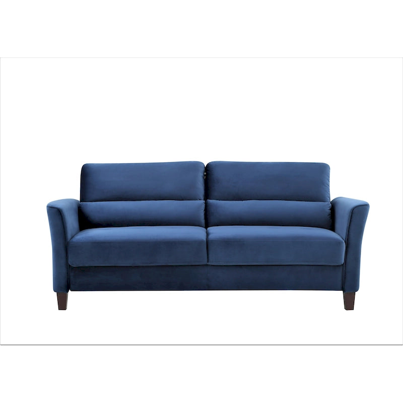 Canapé en velours rose / gris / ivoire / bleu foncé avec accoudoirs inclinés de style Mid-Century – 198 cm, 3 places