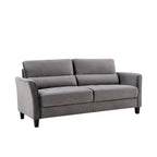 Canapé en velours rose / gris / ivoire / bleu foncé avec accoudoirs inclinés de style Mid-Century – 198 cm, 3 places