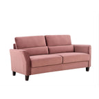 Canapé en velours rose / gris / ivoire / bleu foncé avec accoudoirs inclinés de style Mid-Century – 198 cm, 3 places