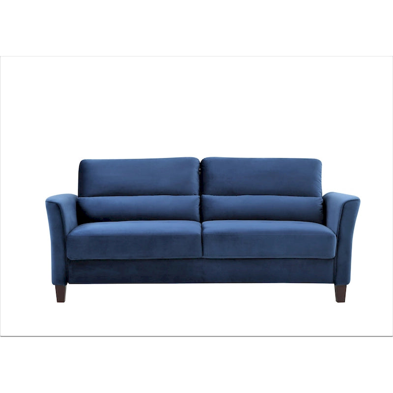 Canapé en velours rose / gris / ivoire / bleu foncé avec accoudoirs inclinés de style Mid-Century – 198 cm, 3 places
