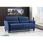 Canapé en velours rose / gris / ivoire / bleu foncé avec accoudoirs inclinés de style Mid-Century – 198 cm, 3 places