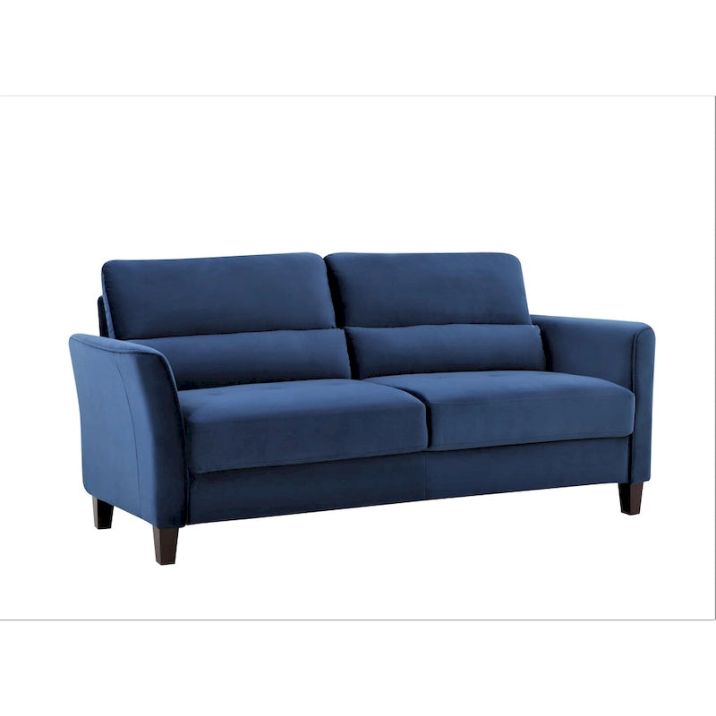 Canapé en velours rose / gris / ivoire / bleu foncé avec accoudoirs inclinés de style Mid-Century – 198 cm, 3 places