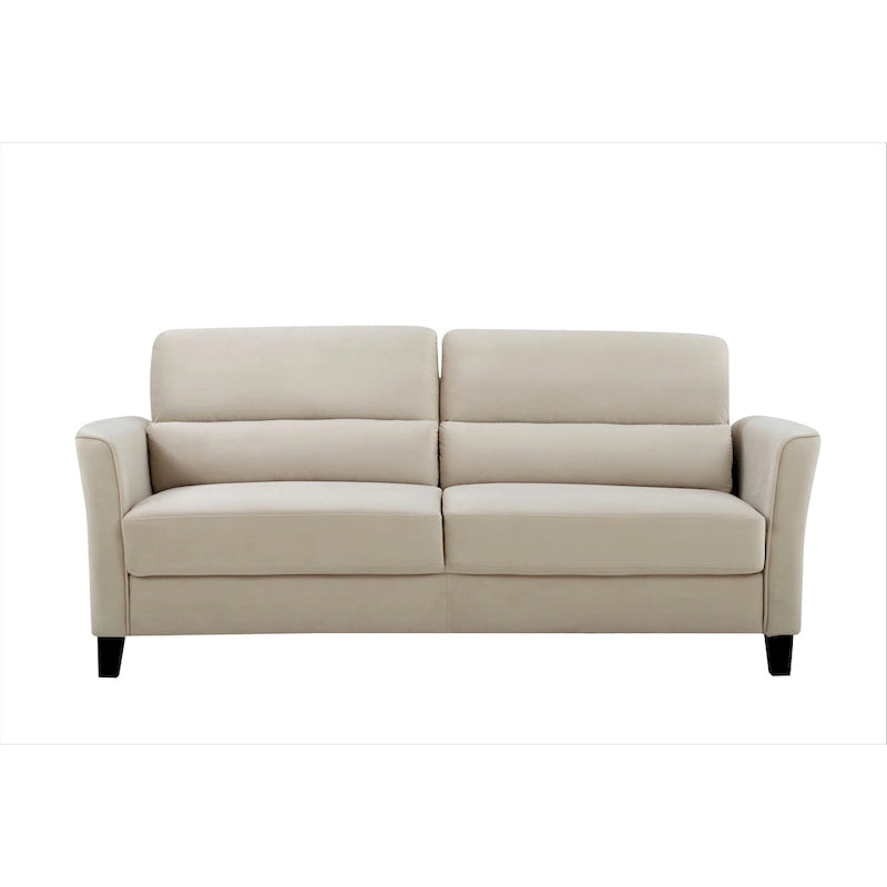Canapé en velours rose / gris / ivoire / bleu foncé avec accoudoirs inclinés de style Mid-Century – 198 cm, 3 places