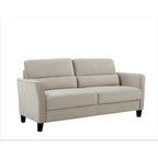Canapé en velours rose / gris / ivoire / bleu foncé avec accoudoirs inclinés de style Mid-Century – 198 cm, 3 places