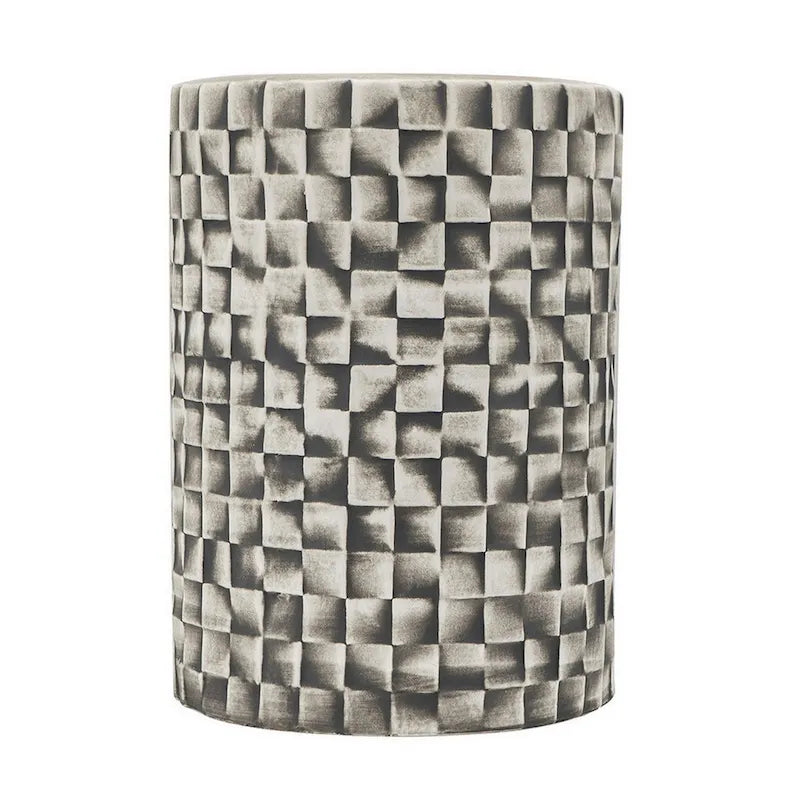 Tabouret/table cylindrique en céramique grise avec texture géométrique 3D – Unité