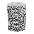 Tabouret/table cylindrique en céramique grise avec texture géométrique 3D – Unité