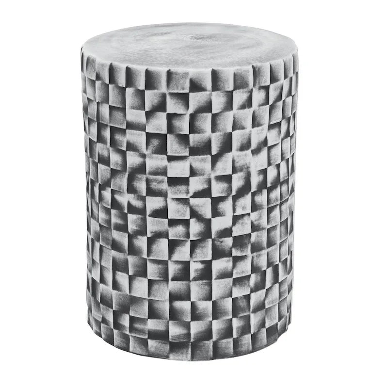 Tabouret/table cylindrique en céramique grise avec texture géométrique 3D – Unité