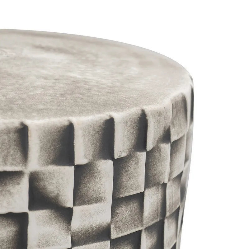 Tabouret/table cylindrique en céramique grise avec texture géométrique 3D – Unité