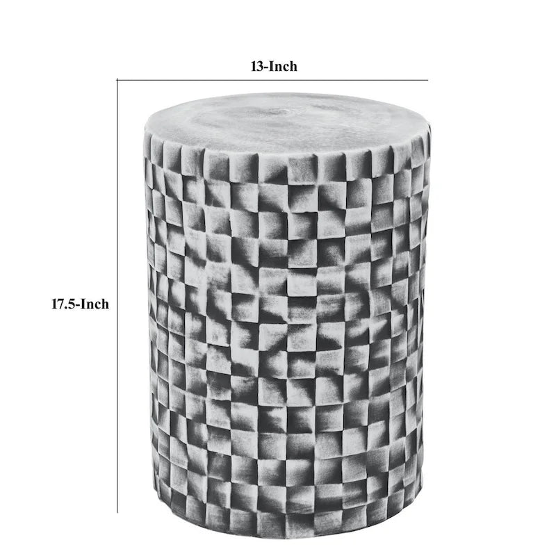 Tabouret/table cylindrique en céramique grise avec texture géométrique 3D – Unité