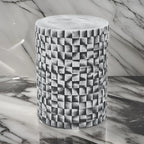 Tabouret/table cylindrique en céramique grise avec texture géométrique 3D – Unité