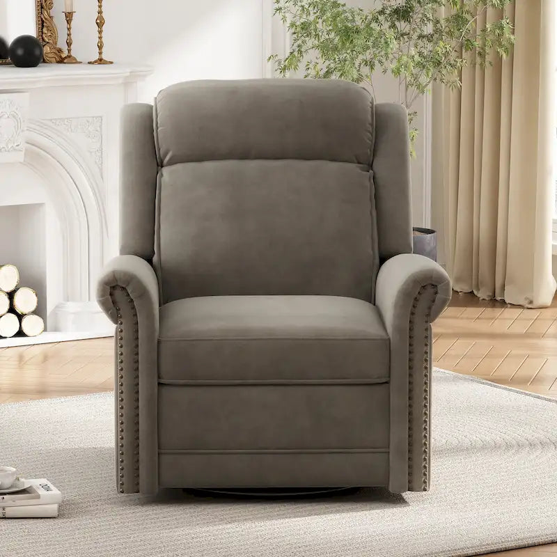 Fauteuil inclinable, pivotant à 360° et à bascule en velours marron clair / vert – une place