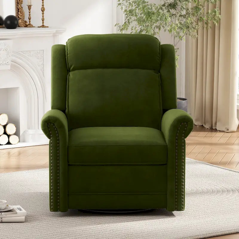 Fauteuil inclinable, pivotant à 360° et à bascule en velours marron clair / vert – une place