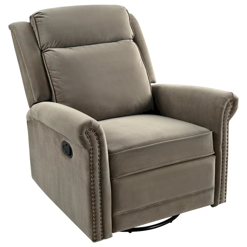 Fauteuil inclinable, pivotant à 360° et à bascule en velours marron clair / vert – une place