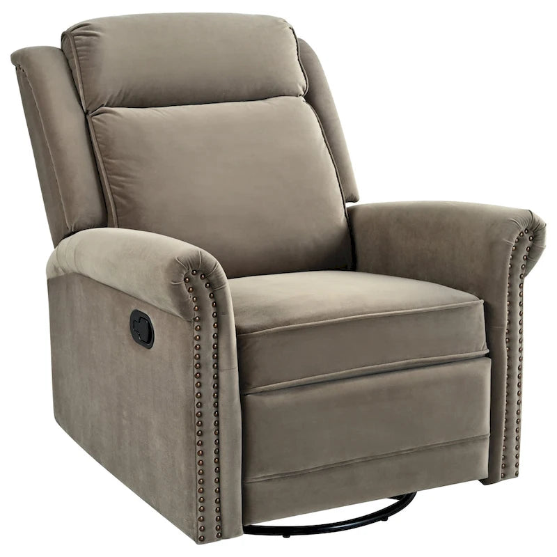 Fauteuil inclinable, pivotant à 360° et à bascule en velours marron clair / vert – une place