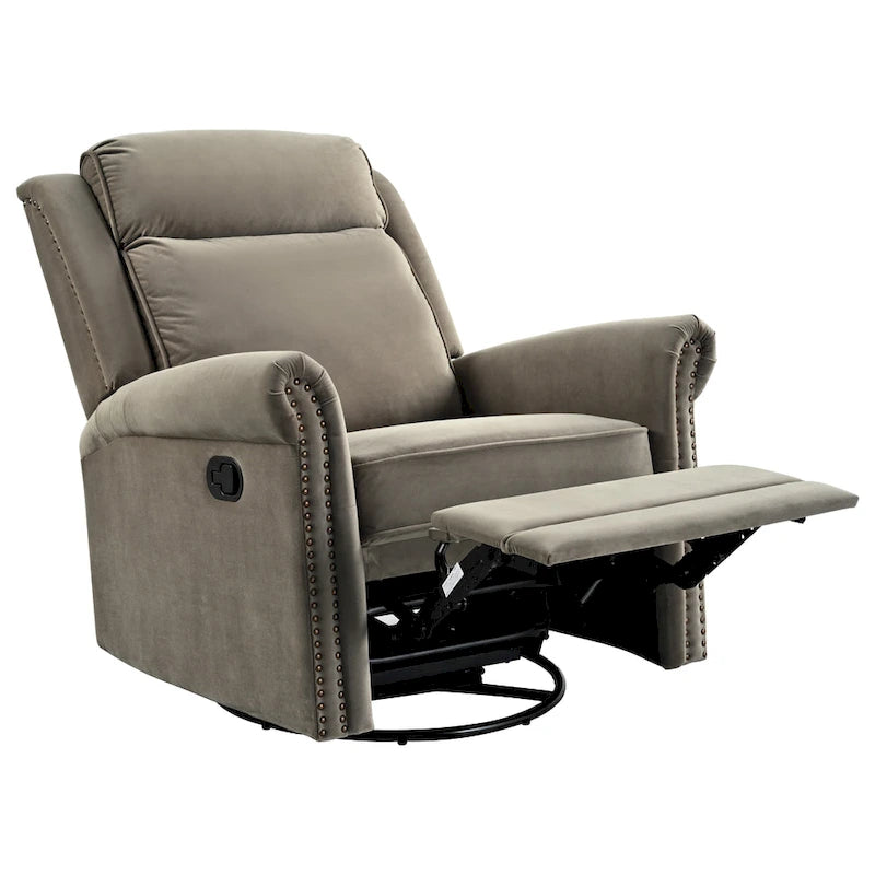 Fauteuil inclinable, pivotant à 360° et à bascule en velours marron clair / vert – une place