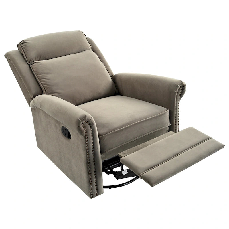 Fauteuil inclinable, pivotant à 360° et à bascule en velours marron clair / vert – une place