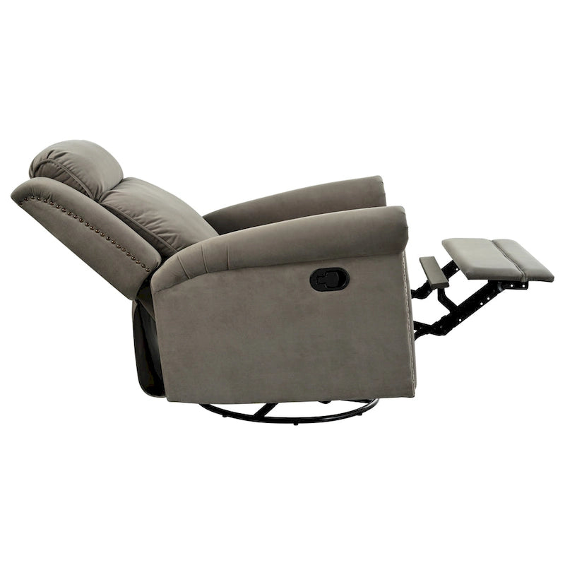 Fauteuil inclinable, pivotant à 360° et à bascule en velours marron clair / vert – une place